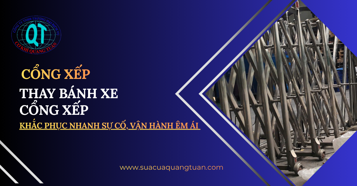 thay bánh xe cổng xếp